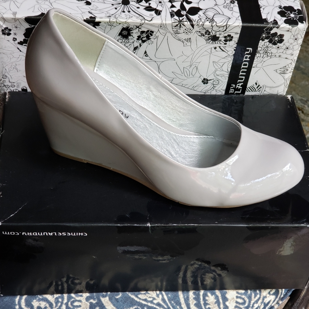 Light Grey Patent Wedge